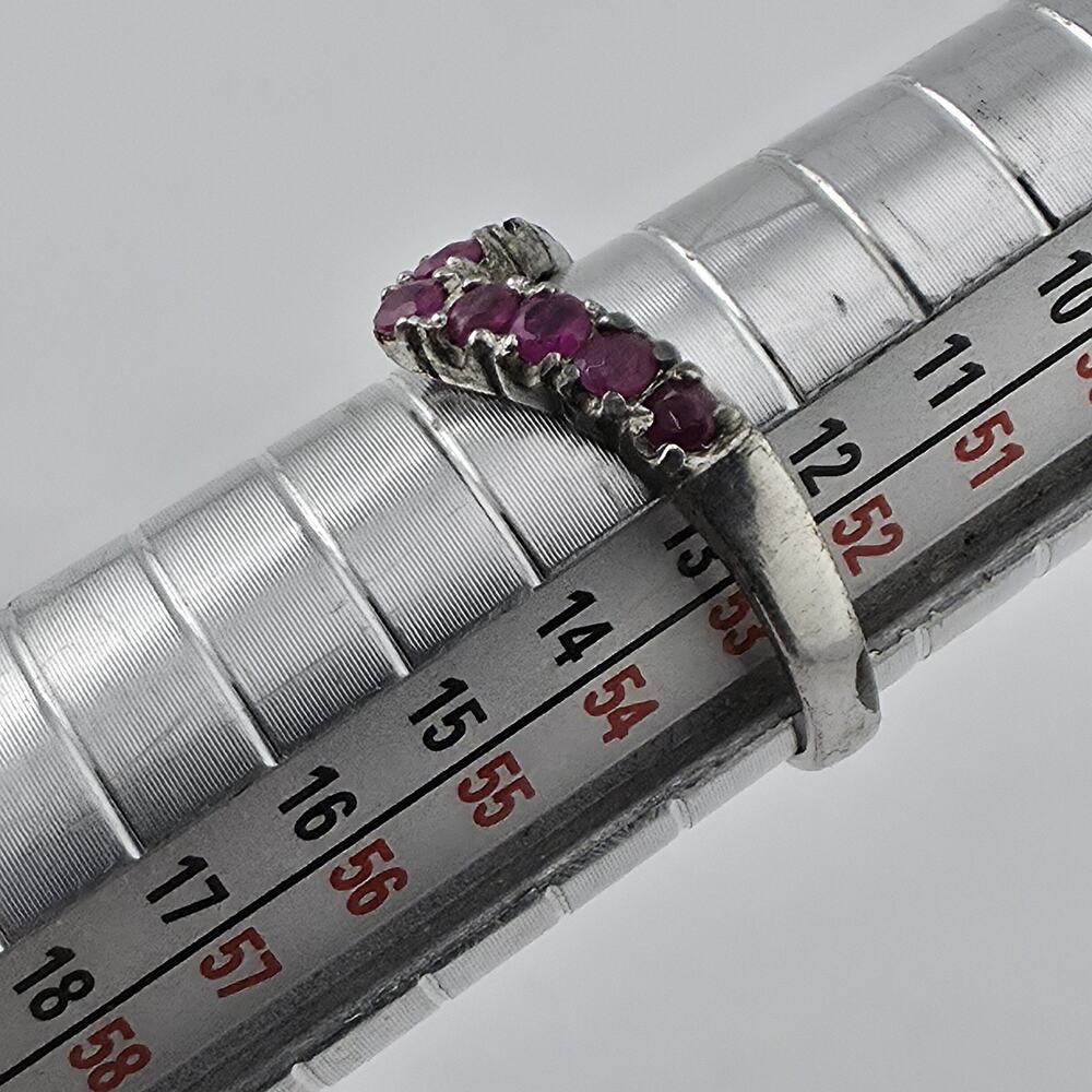 Vintage Sterling Silver Chevron Ring Red Stones V Band Size 6.25 925 Jewelry - Picture 10 of 11